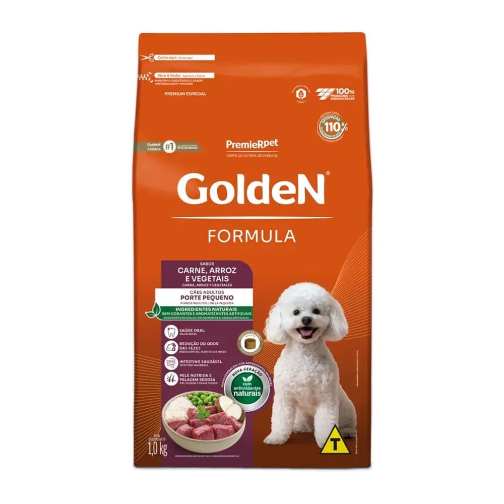 Ração Golden Formula Mini Bits Cães Adultos Raças Pequenas Carne e Arroz 1kg
