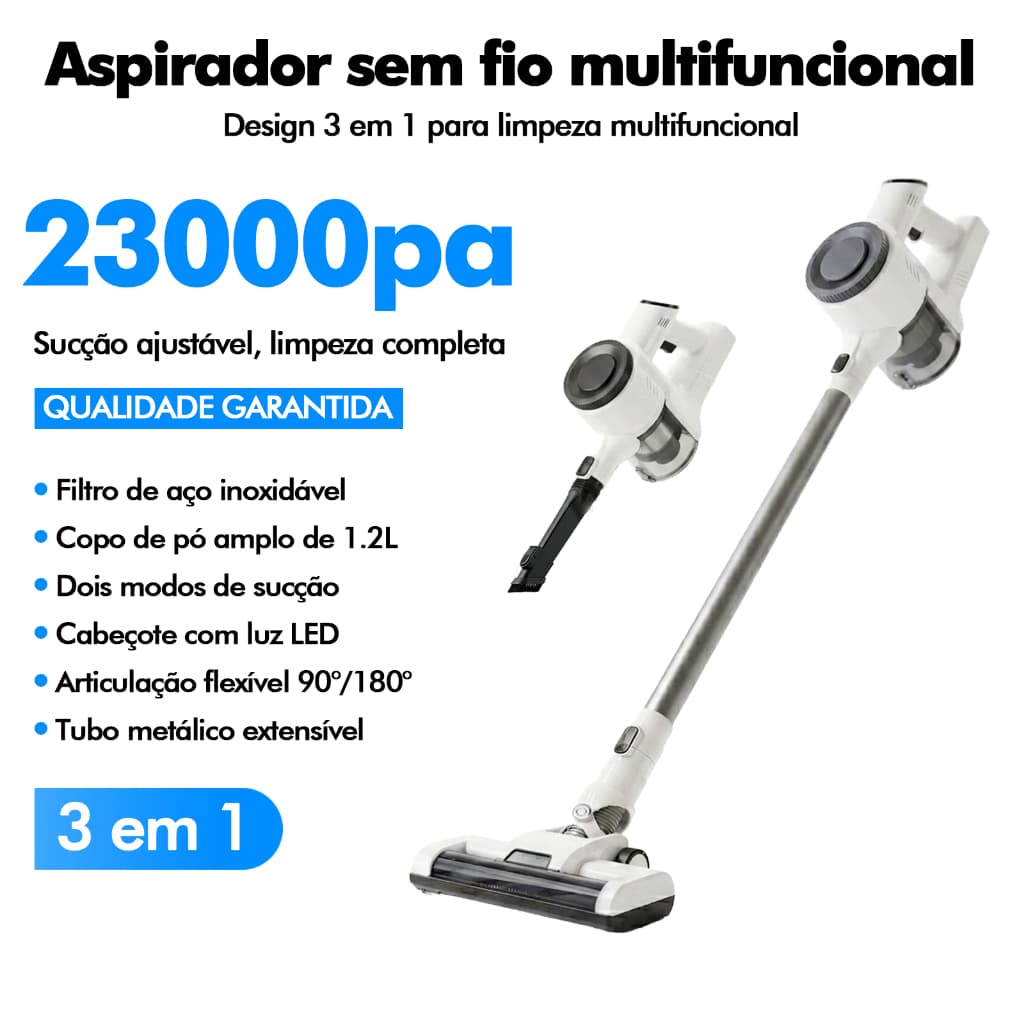 COIBEU Aspirador de Pó Vertical Sem Fio 3 em 1 Bivolt e com haste sucção forte de 23000Pa dust off