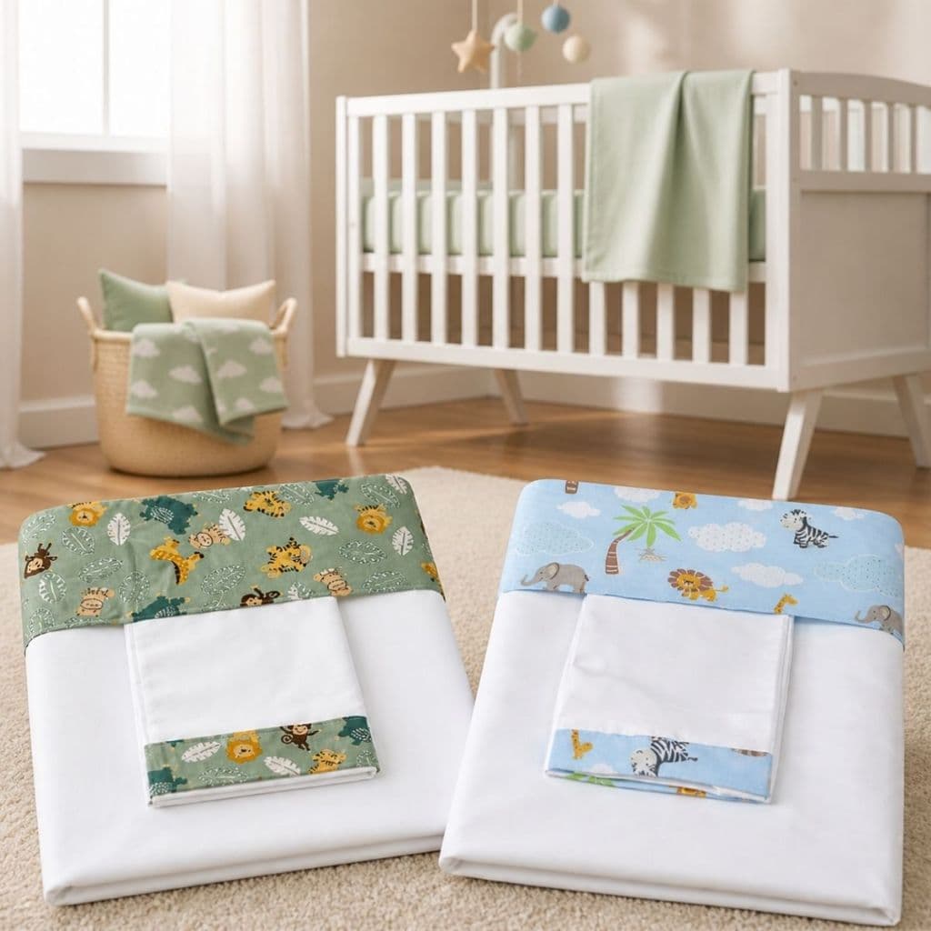 Kit 2 Jogo de Lençol Berço Americano Safari Azul Kit Lençol Bebe com Fronha Enxoval Infantil