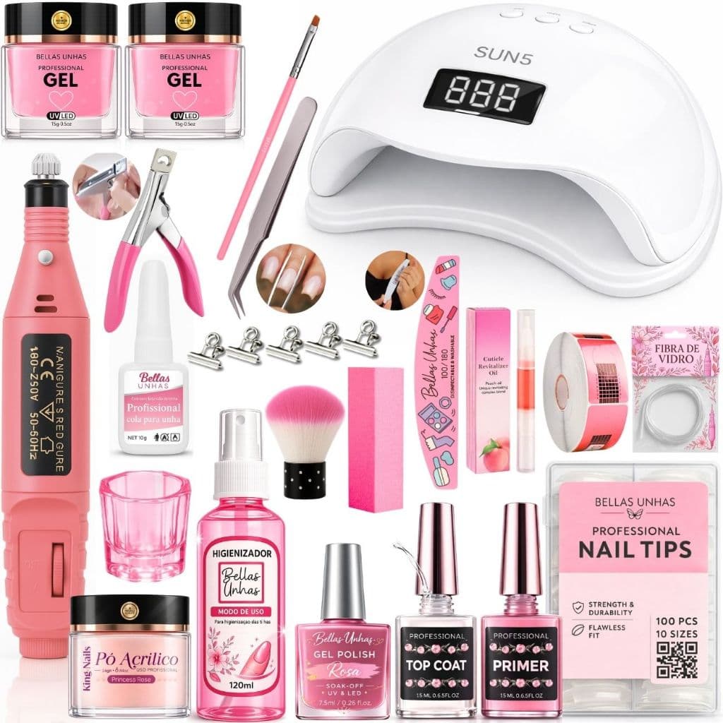 Kit Para Unhas Gel Alongamento Cabine Lixadeira Completo - Envio Rápido