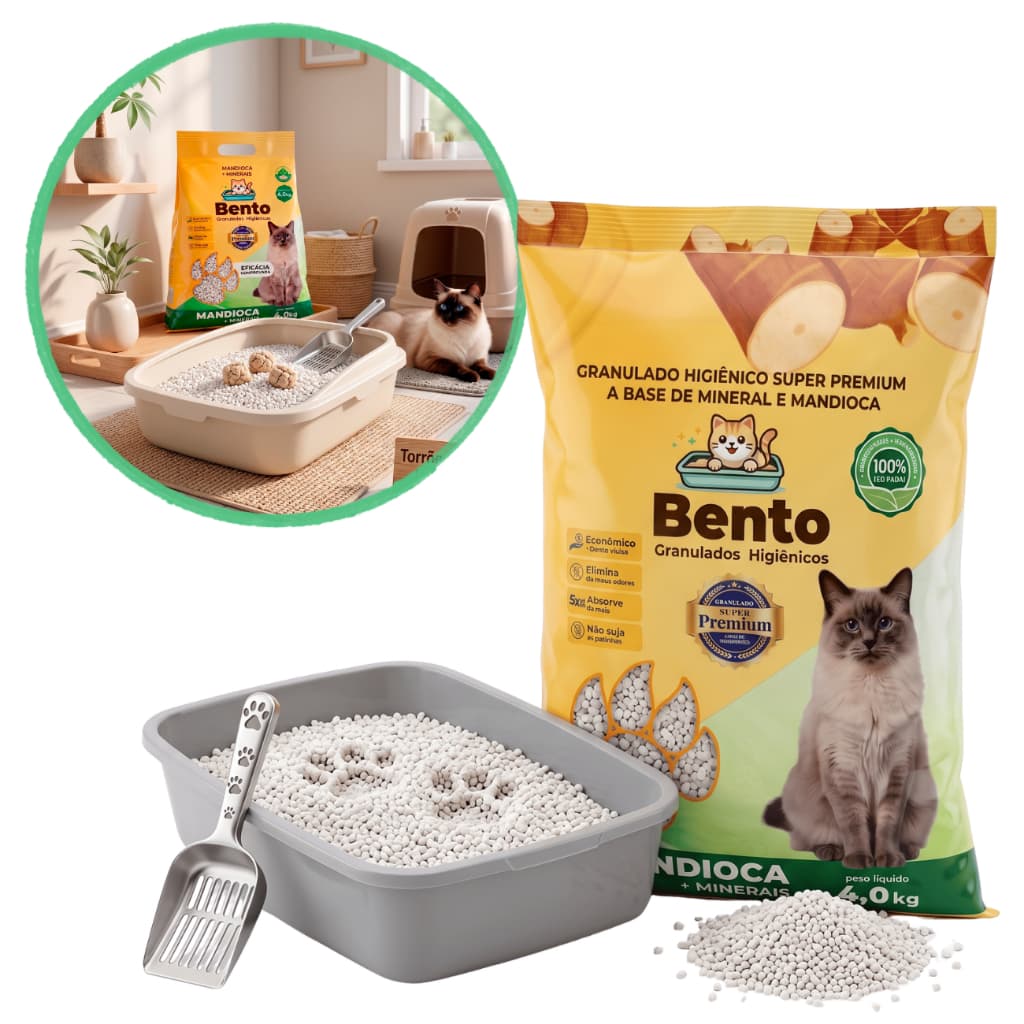 Granulado Higienico Areia Para Gato Mandioca E Mineral Absorvente Torrao Forte Sanitaria Kit