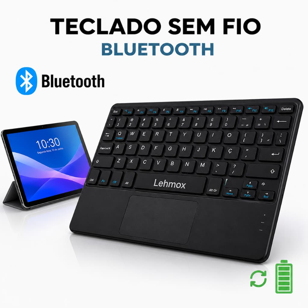 Teclado Bluetooth Slim Sem Fio ABNT2 Com Touch Recárregavel USB-C Para Tablet Celular notebook Android iOS Windows