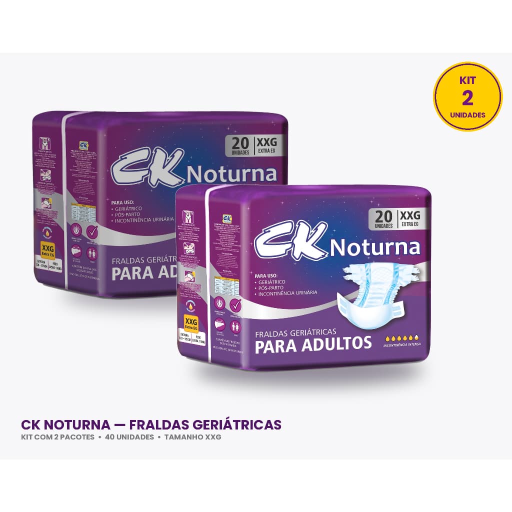 Kit 02 Pct Fralda Geriátrica Adulto Incontinência CK Noturna Tamanho XXG 20 unidades