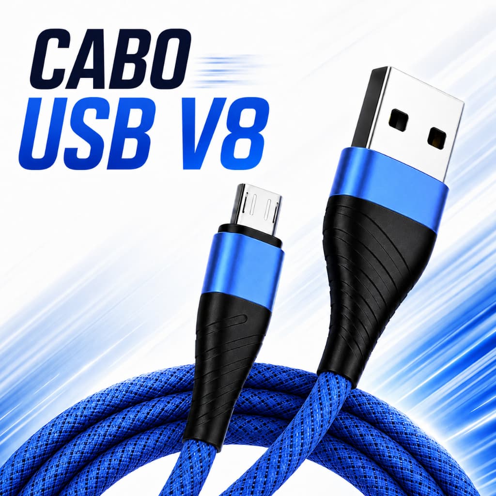 Cabo V8 Micro USB Carregador 2 Metros Dados Carregamento Rápido