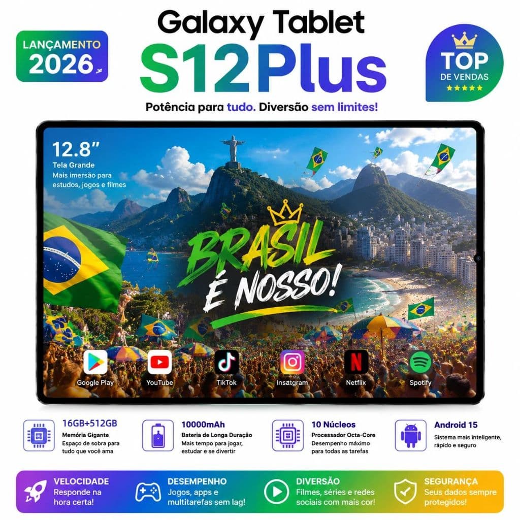 Galaxy S12 Plus Tablet Combo with Keyboard and Mouse - 12.8" inch 16GB+512GB Android 15 with 10000mAh Ideal