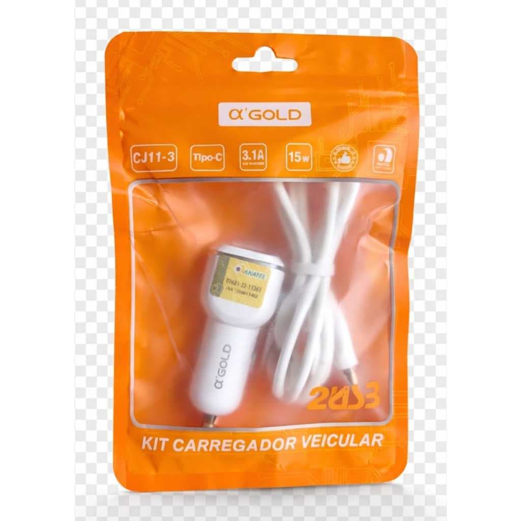 KIT Carregador Veicular Turbo 2 Entradas USB tipo C compatível com Android e iPhone