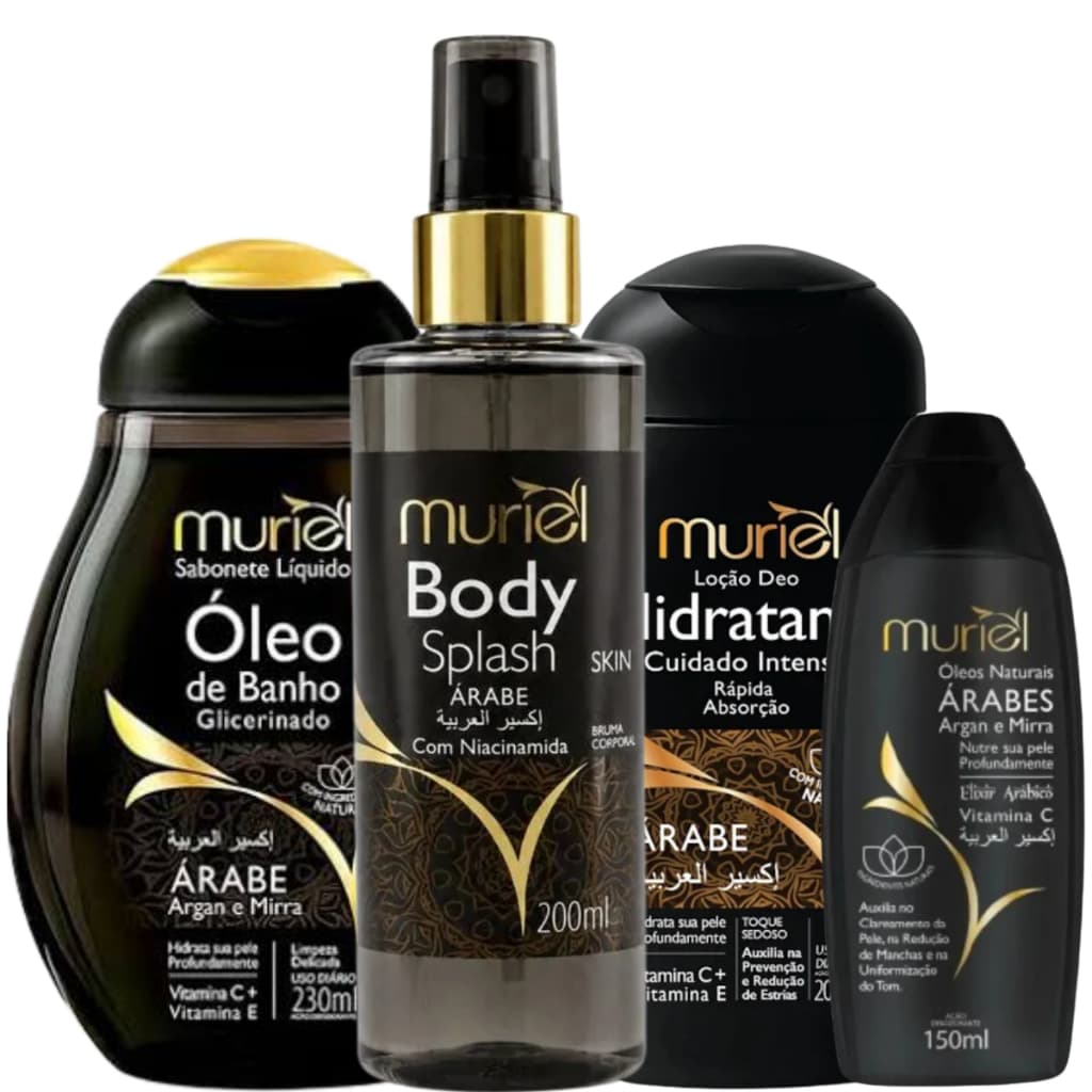 Kit Muriel Óleo De Banho Sabonete Liquido, Body Splash, Hidratante e Óleo Corporal
