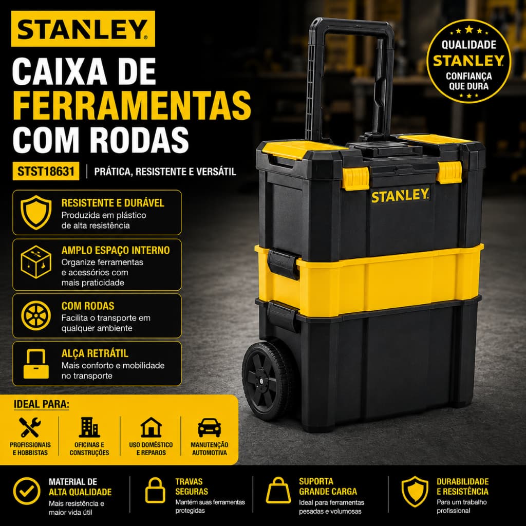 Caixa De Ferramentas Stanley STST18631 Com Rodas 62,3 Cm X 28 Cm
