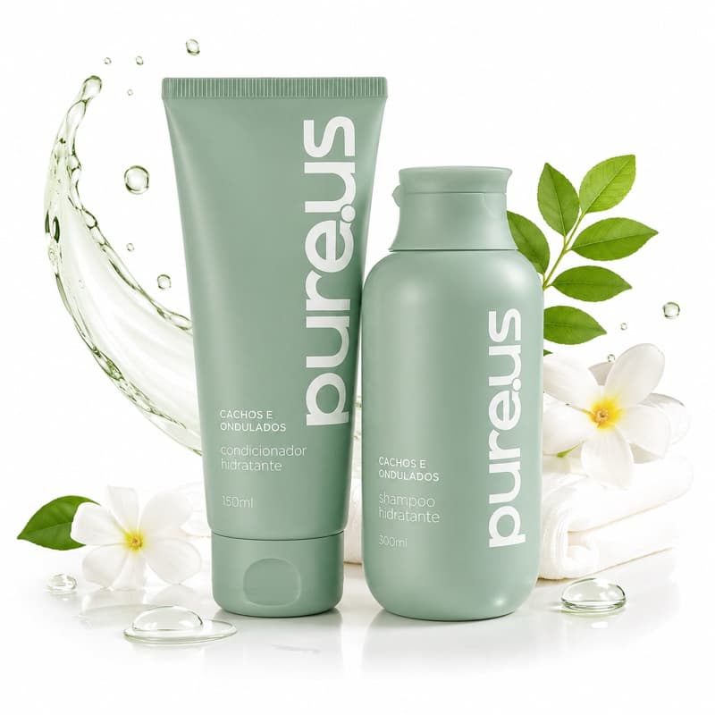 Kit Pure.us Cachos e Ondulados | Shampoo Hidratante 300ml + Condicionador Hidratante 150ml | Definição, Hidratação