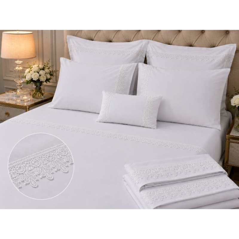 Jogo de Cama Gripir Luxo 6 Peças – Lençol + Fronhas com Renda – Enxoval Cama Casal Queen King