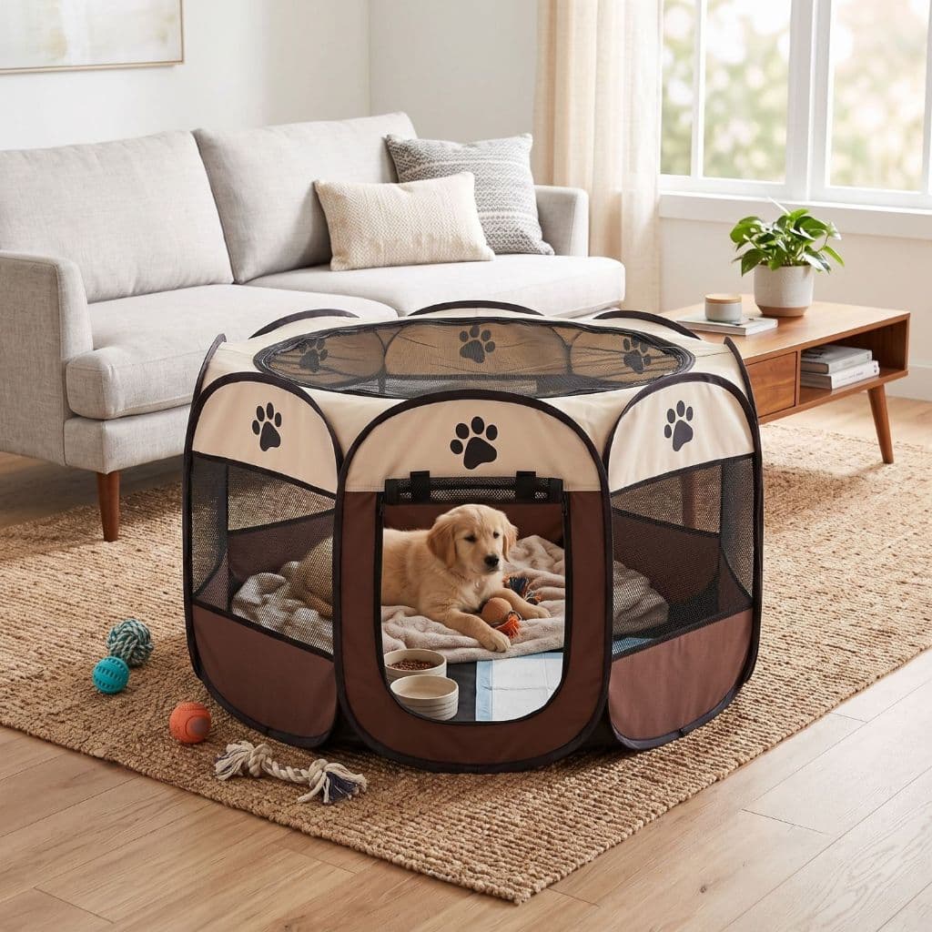 Cercado Casinha Dobrável Portátil Para Pets - Tamanho G - Tela em Tecido Oxford Com Ventilação