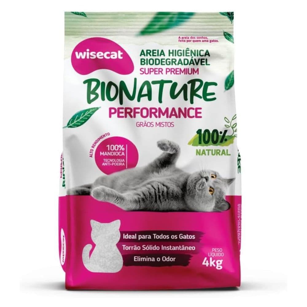 Bionature Wisecat Performance Super Premium Areia Sanitária Higiênica Biodegradável 4kg