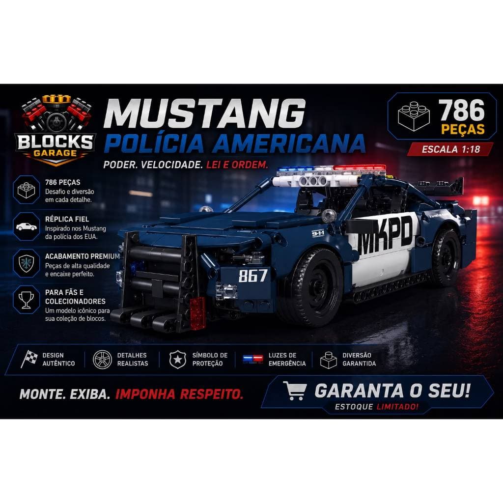 Blocos de Montar Lego Ford Mustang Policia Americana 786Peças Com Manual de Montagem  **COM CAIXA(BOX)**