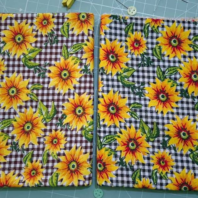Kit 2 Tecidos Tricoline 100% Algodão Girassol Xadrez Preto + Girassol Xadrez Marrom 50x150cm Patchwork Costura Criativa
