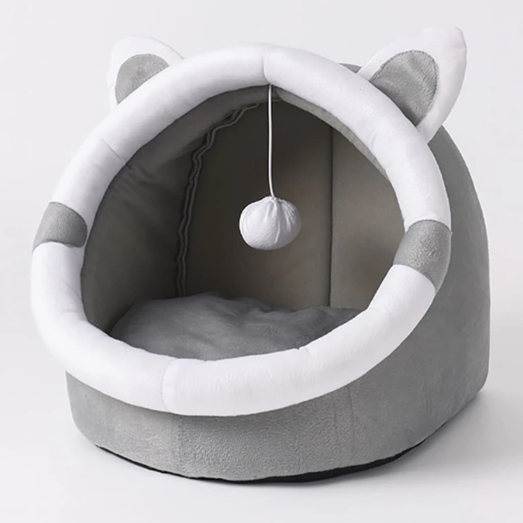 Casinha Cama Toca De Pelúcia Cabana Luxo Para Pet Gatos Cinza