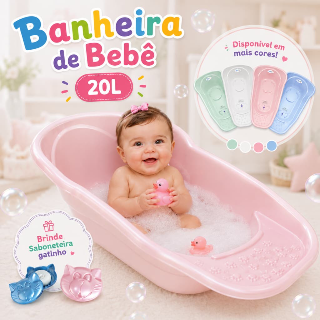 Banheira para Bebe Infantil 20L Varias Cores Linda e Perfeita para seu Bebê