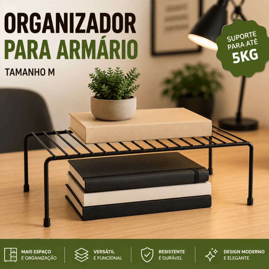 Organizador de Armário Médio Mor Aramado em Aço Multiuso para Escritório Cozinha Guarda-Roupa