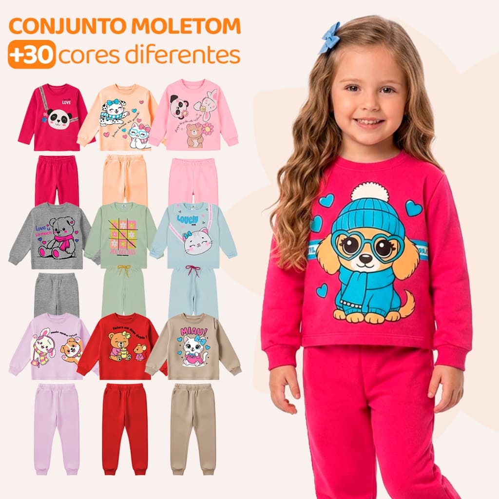 Kit Sortido 6 Peças de Roupas Feminino Infantil Inverno – 3 blusas casacos + 3 calças de 1 ao 10 Menina bebe