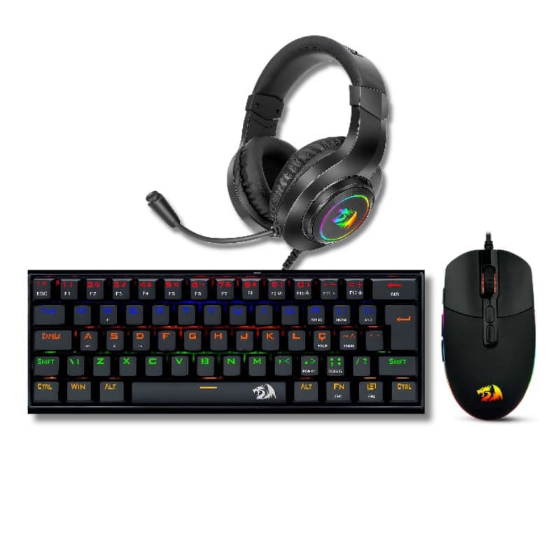 Kit Gamer Redragon Teclado Mecânico K606R PT-Black Mouse Invader M719 RGB Headset Hylas H260 Original