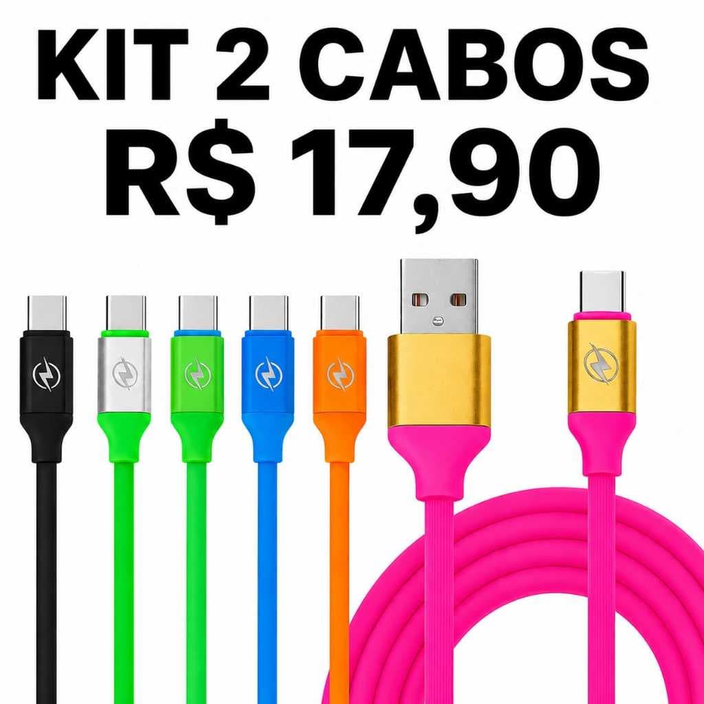 KIT 2 CABOS USB/TIPO C - 1.2m CARGA RÁPIDA