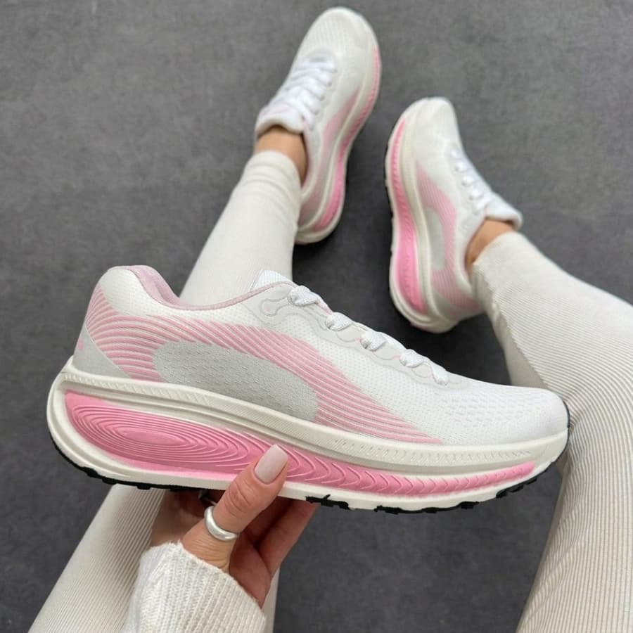 Produto Tênis Feminino Esportivo Zomm Respirável Casual Branco e Rosa Tamanho 34 a 43 Leve e Moderno