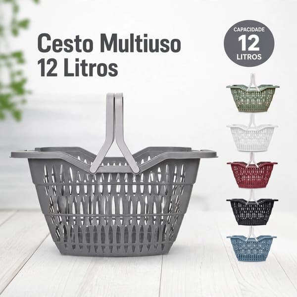 Cesto Plástico Organizador 12 Litros | Organizador Multiuso para Casa, Lavanderia, Banheiro e Quarto