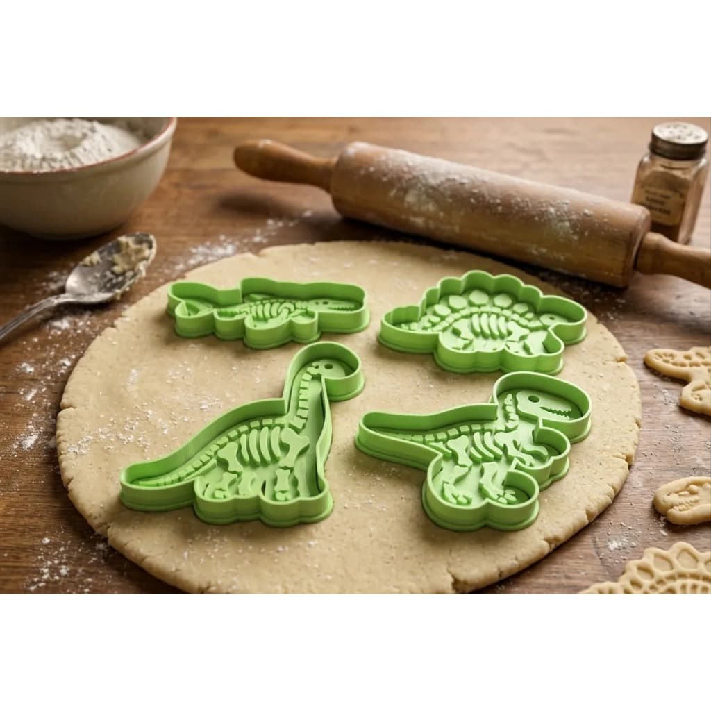 Kit 4 Cortadores de Biscoito e Massinha Dinossauro - Forminhas para Confeitaria, Pasta Americana e Modelar