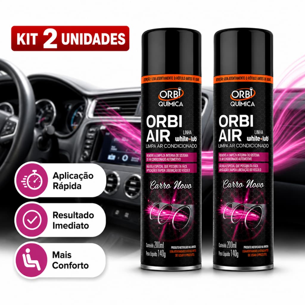 KIT 2 UNI Limpa Ar Condicionado Automotivo Spray Higienização Orbi-air - Carro Novo