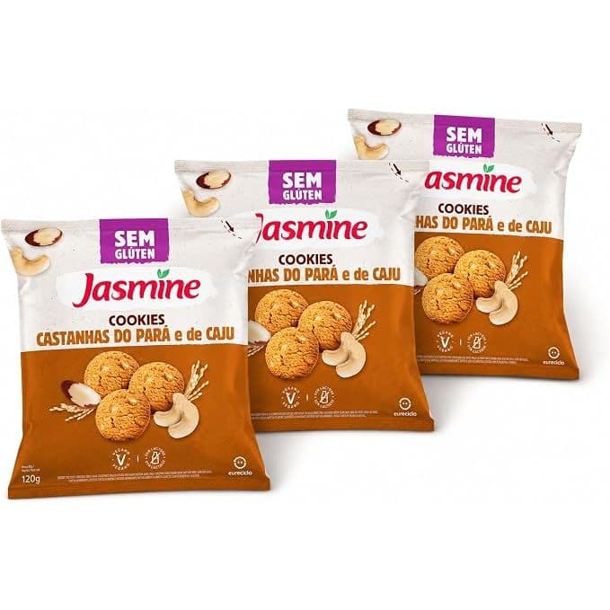 Cookies de Castanha do Pará e Caju Sem Glúten Jasmine 120g - Kit com 3 Unidades dieta saudavel lache