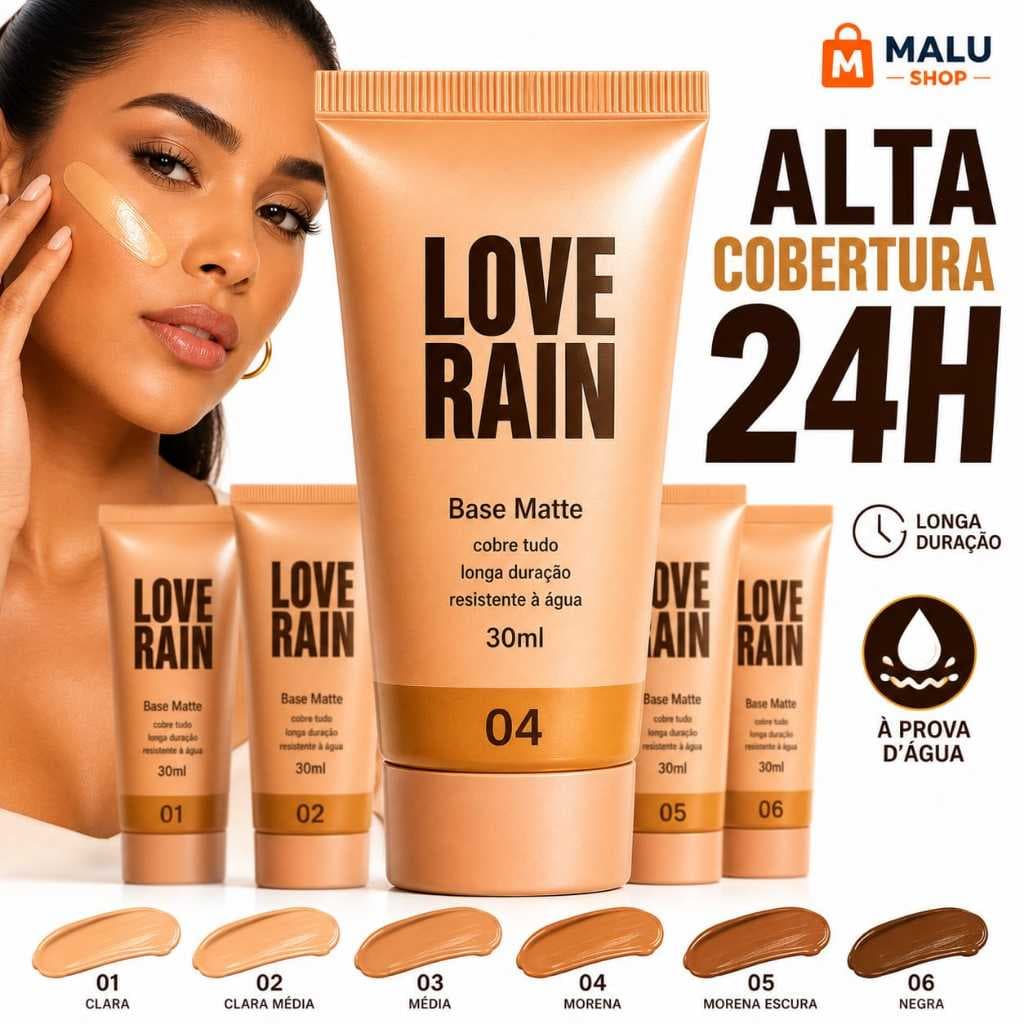 Base Love Rain Matte 30ml Alta Cobertura 24h À Prova D'Água Longa Duração 6 Tons Base Líquida Facial Base Textura Leve