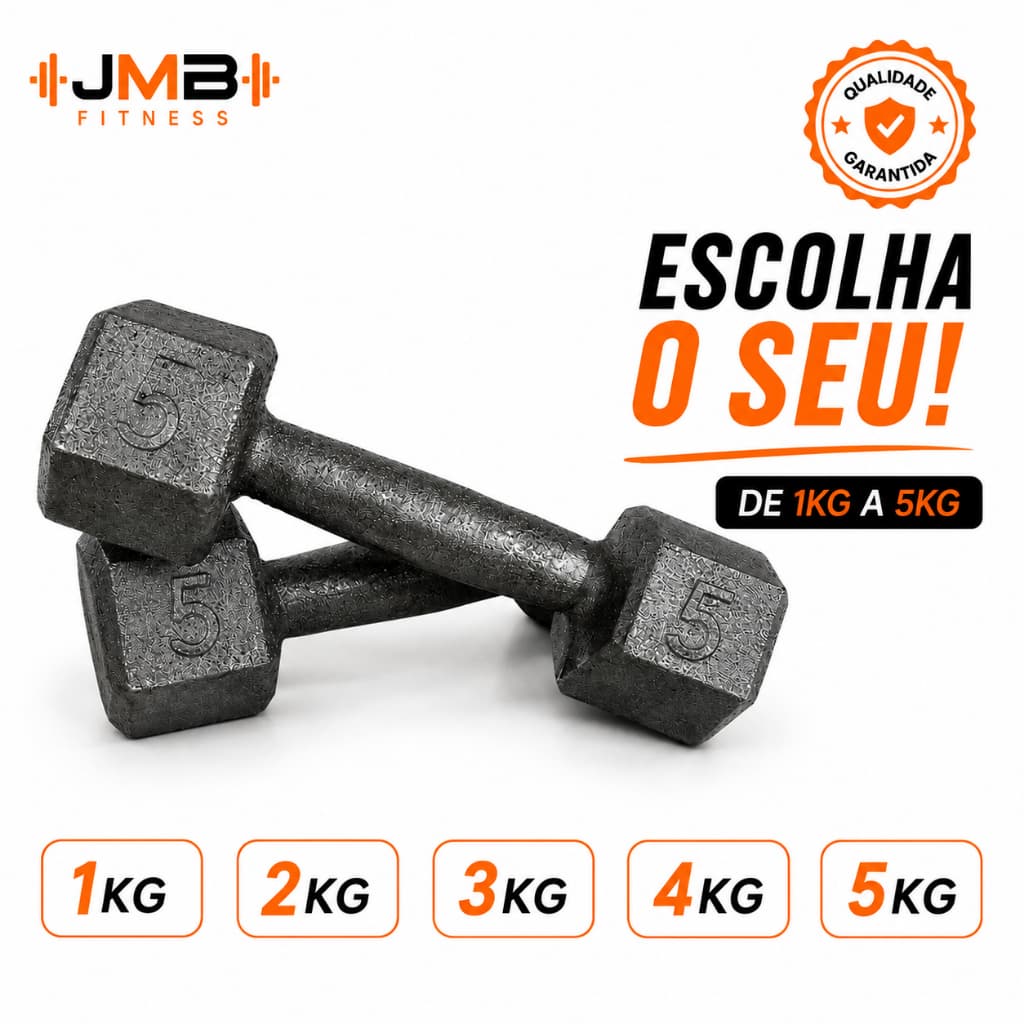 Halter Sextavado (PAR) Sem pintura 1kg 2kg 3kg 4kg 5kg Academia Musculação Treino Funcional Home Gym Peso Livre