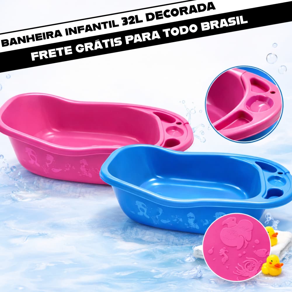Banheira Infantil Bebê 32L Grande Antiderrapante Segura Para Banho Banheiro Recém Nascido Criança