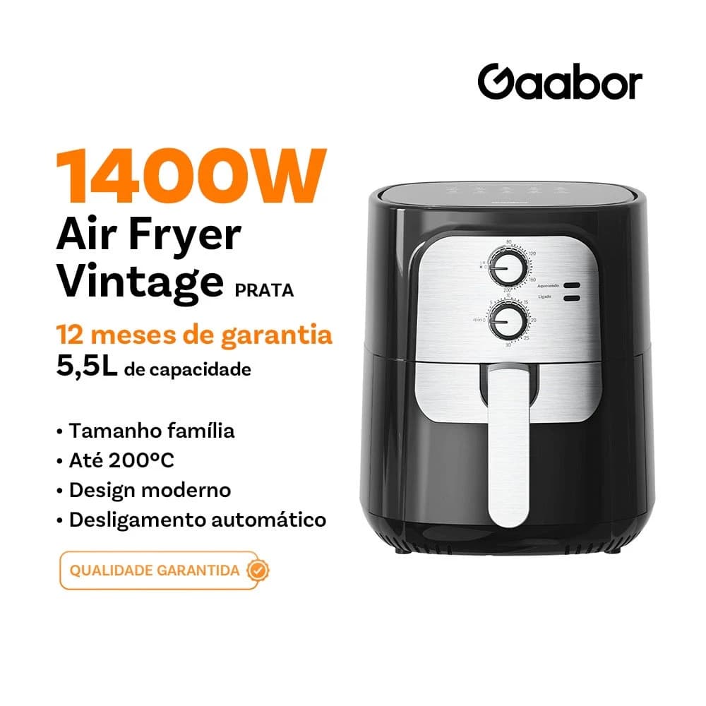 Gaabor Fritadeira Eletrica 5,5L 1400W Air Fryer Sem Oleo Duplo Botao Jumbo Family 127V/220V