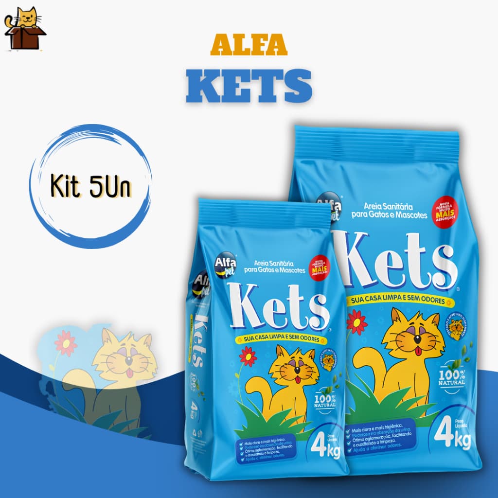 Areia Sanitária para Gatos Kets Kit 5 Unidades 20kg Total Anti Odor Controle de Odores