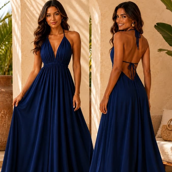 Vestido longo decote  indiano costas nua