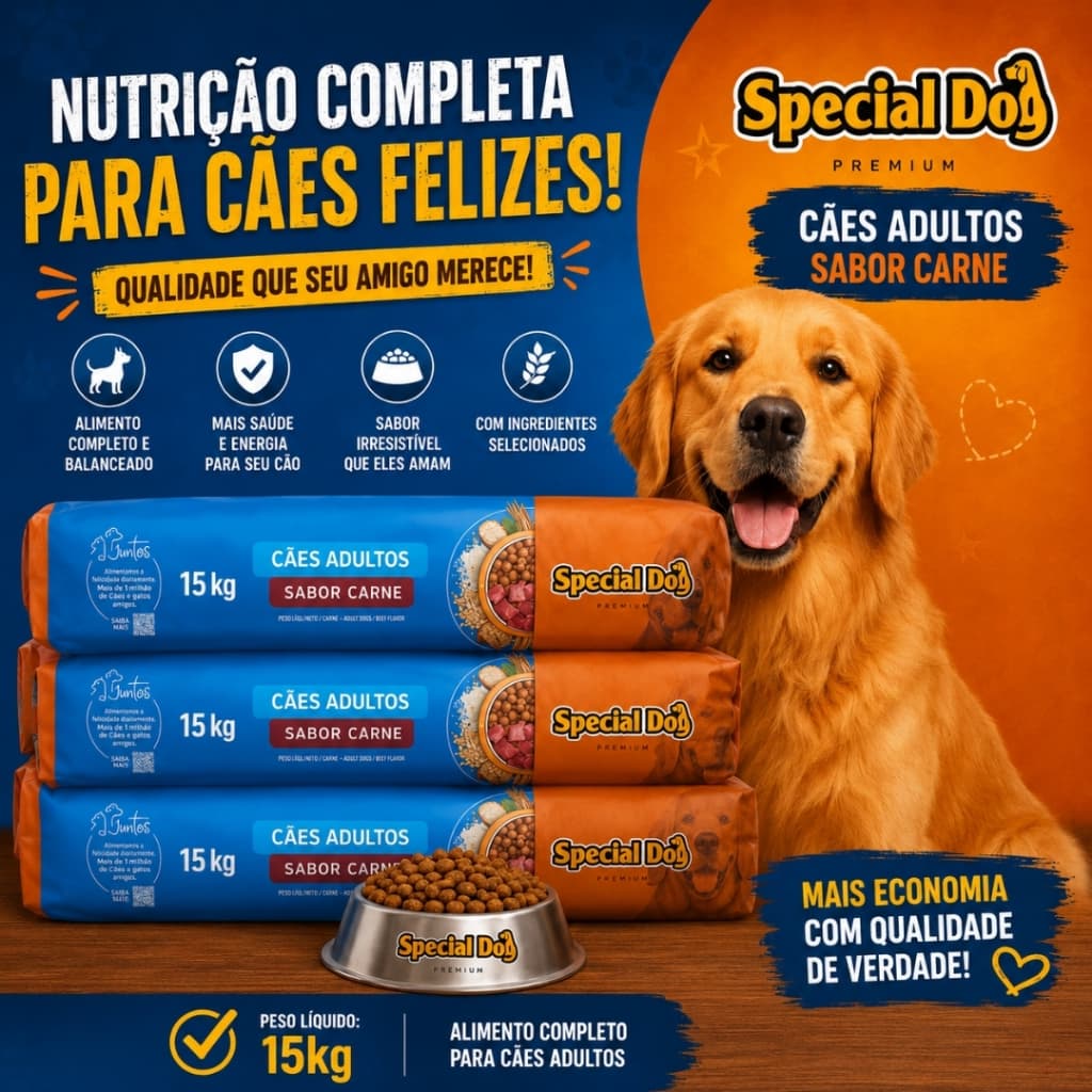 Ração Special Dog 15kg Para Cachorro Premium Cães Adultos Sabor Carne