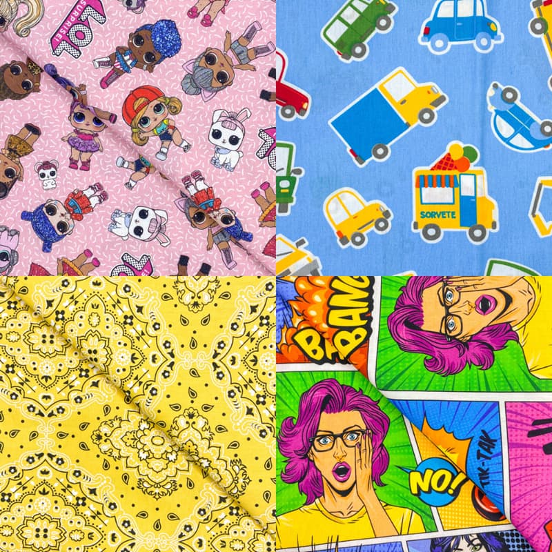 Tecido Tricoline Estampa Diversas 3 m x 1.50 m - Tema Diversos / Patchwork / Artesanato 100% Algodão
