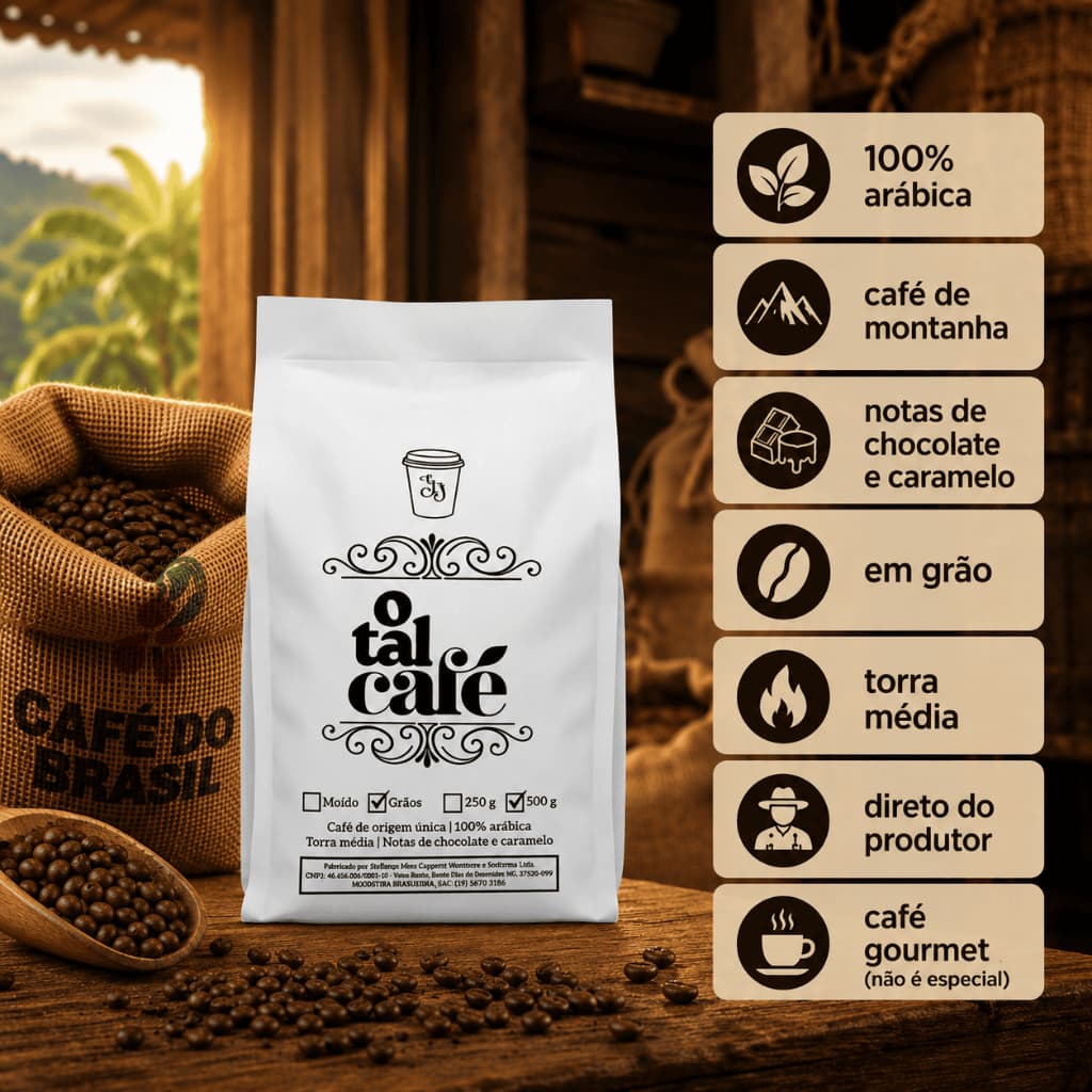 Café Gourmet 100% Arábica da Montanha Torra Média Direto do Produtor 250g em Graos O Tal Café