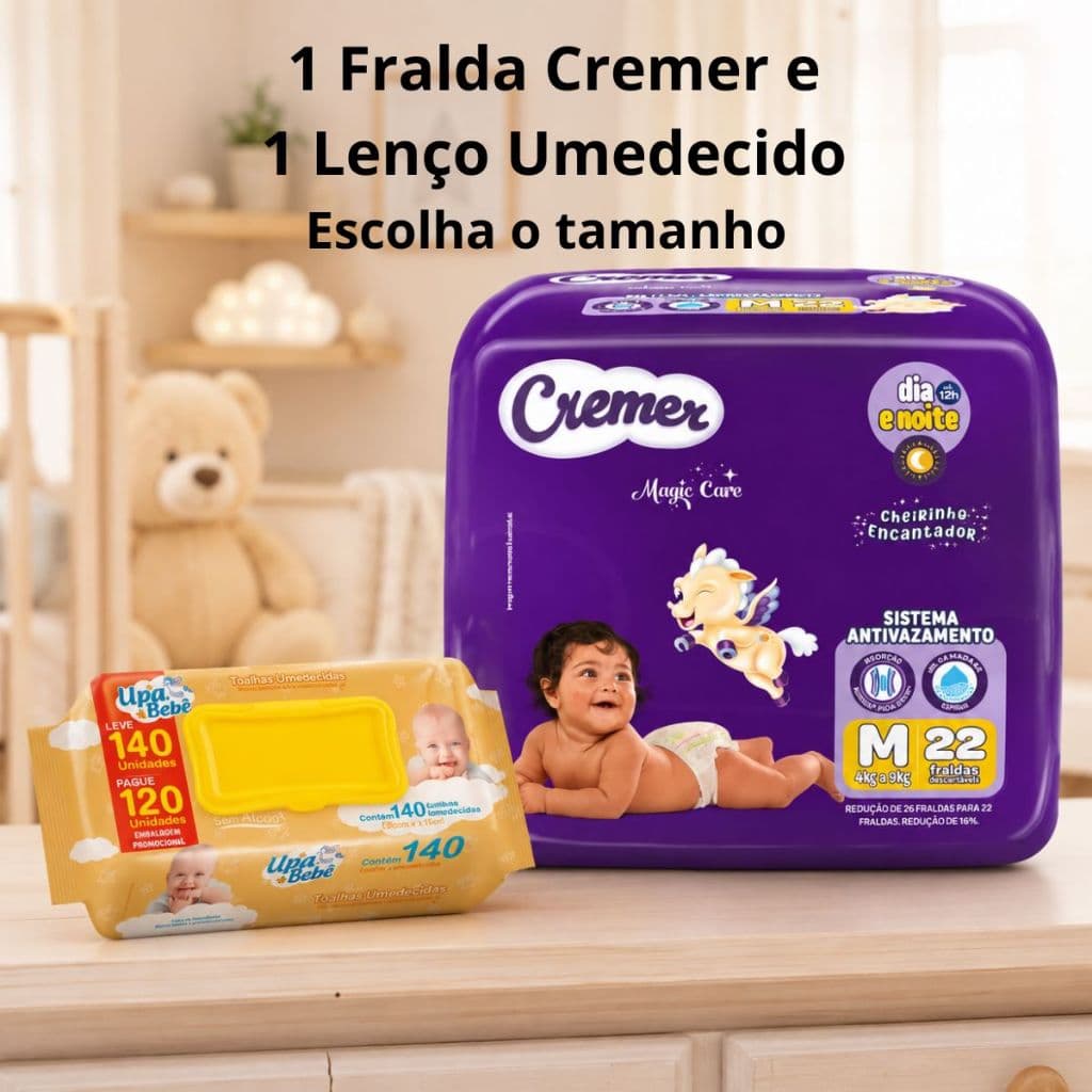 Fralda Cremer Magic Care Toalha Umedecida Upa Bebê 140un Kit Higiene Presente Enxoval Recém-Nascido