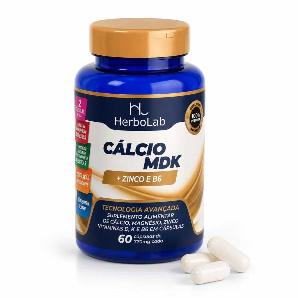 Calcio Magnésio Zinco Vitamina D B6 Vitamina k 60 capsulas Herbolab suplemento alimentar