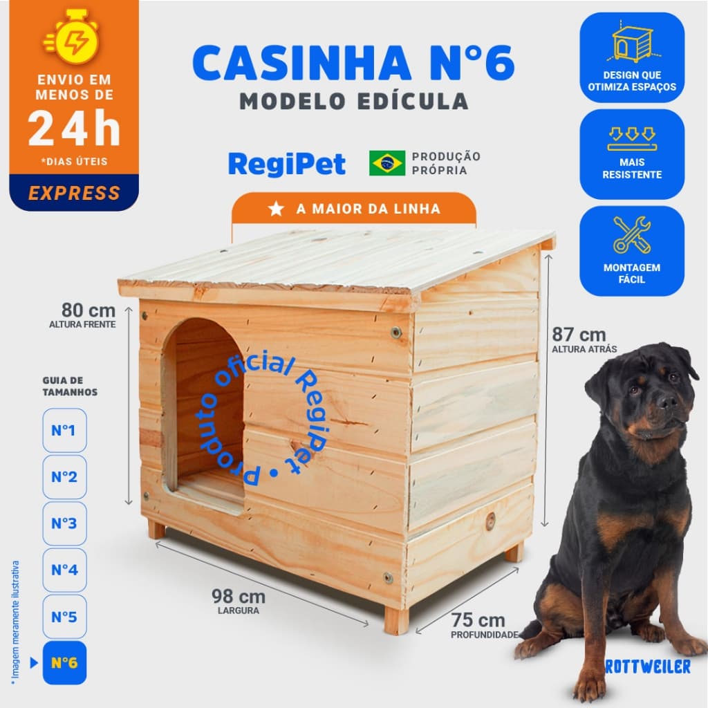 Casinha para Cachorro de Madeira Pinus Nº 6/Nº7 (Grande Reforçada) – Modelo Edícula RegiPet – Golden Retriever, Labrador