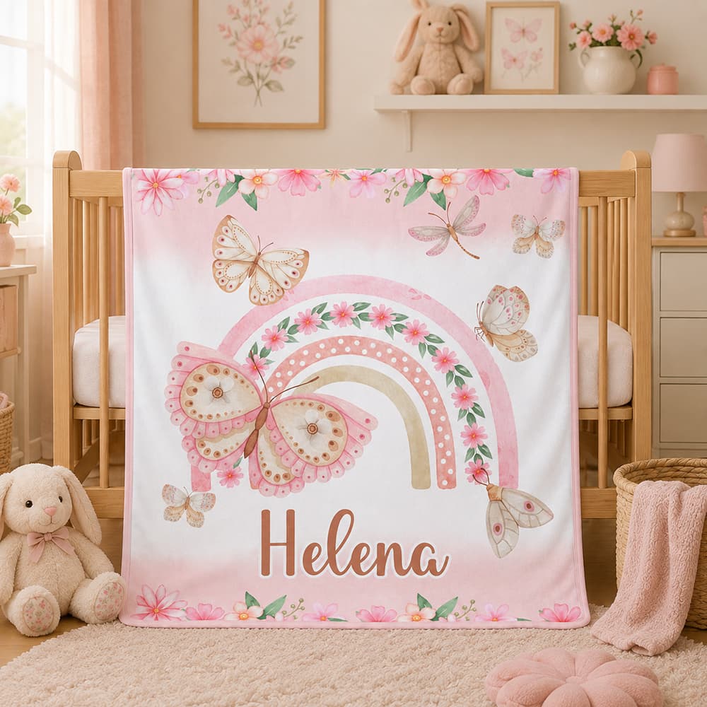 Manta para Bebê Menina Personalizada com Nome em malha leve tipo cueiro várias estampas frente e verso
