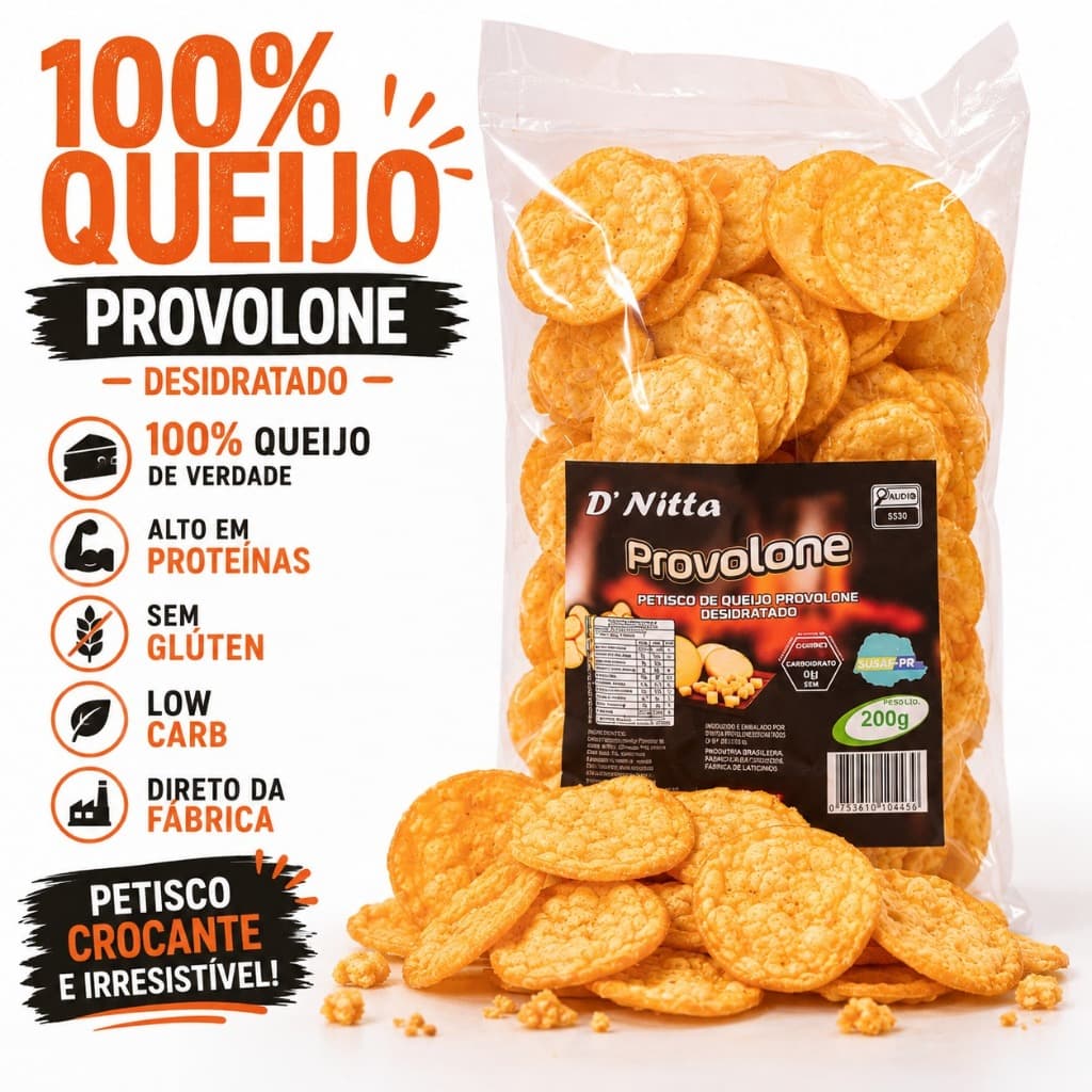 Provolone Desidratado 200g Snack Crocante Saudável 100% Queijo Chips Petisco Artesanal Direto Fábrica Defumado Aperitivo