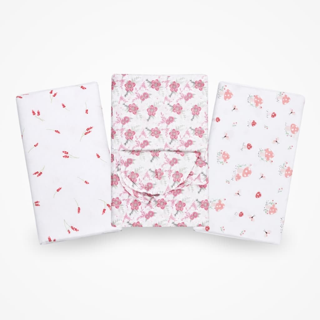 Kit 3 Lençóis de Berço Americano Rosa Menina 100% Algodão com Elástico Enxoval Conforto e Qualidade