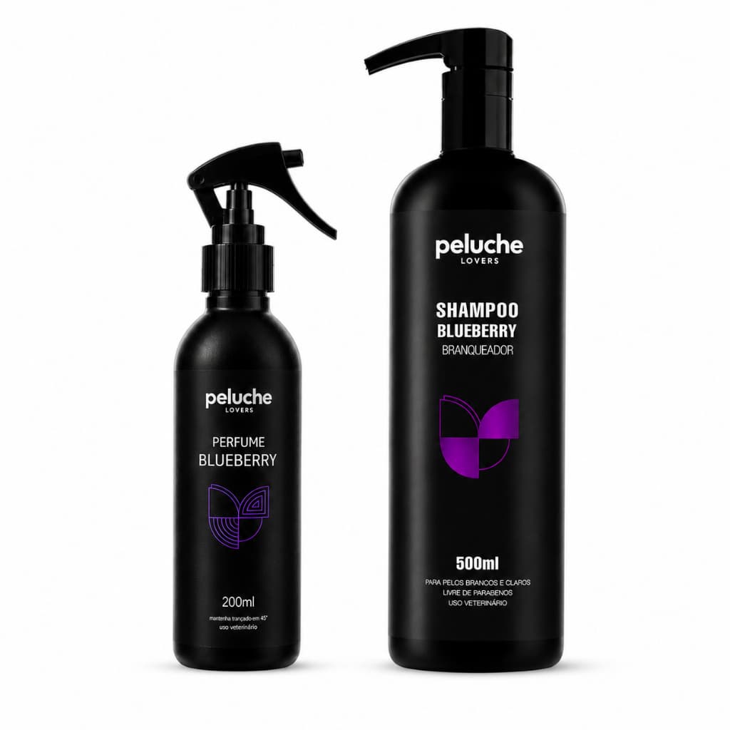 Perfume Blueberry Shampoo Branqueador Peluche para Cachorro Kit Banho Pet Pelos Claros Brilho para Cães