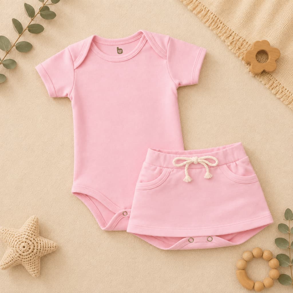 Conjunto de Bebê Menina Básico Dia a Dia Body e Saia 100% Algodão