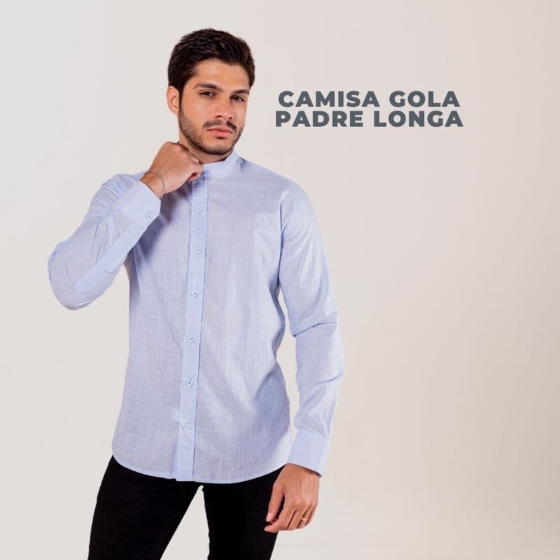 Camisa Social Gola Padre Manga Longa Slim Fit Masculina Confortável Algodão Premium Versátil Soft..