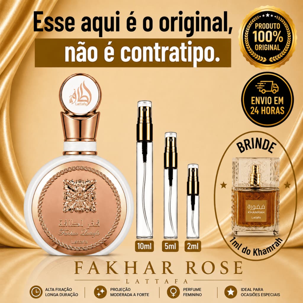 Fakhar Rose  Perfume Árabe Feminino - 100% ORIGINAL - Importado - Alta Fixação - Alta Projeção - Floral Branco / Frutado