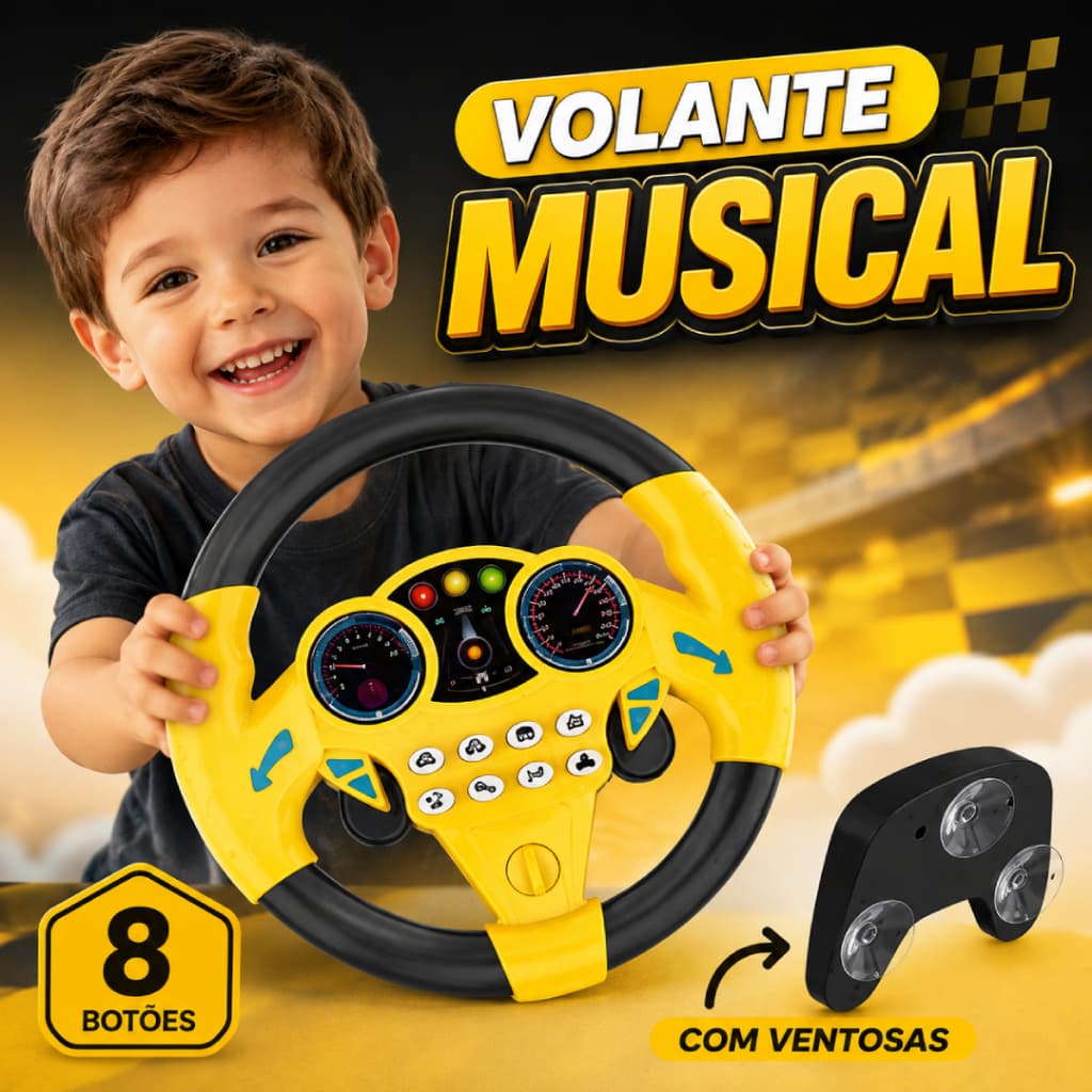 Volante Infantil Interativo Musical com Som e Luz Brinquedo Educativo