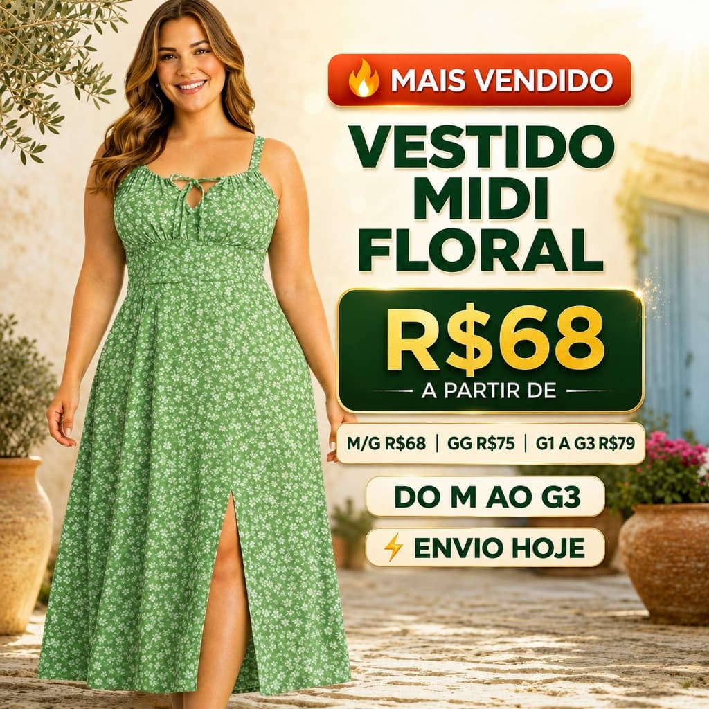 Vestido Midi Floral Verde Romântico Princesa Lastex Ajustável Amarração Busto